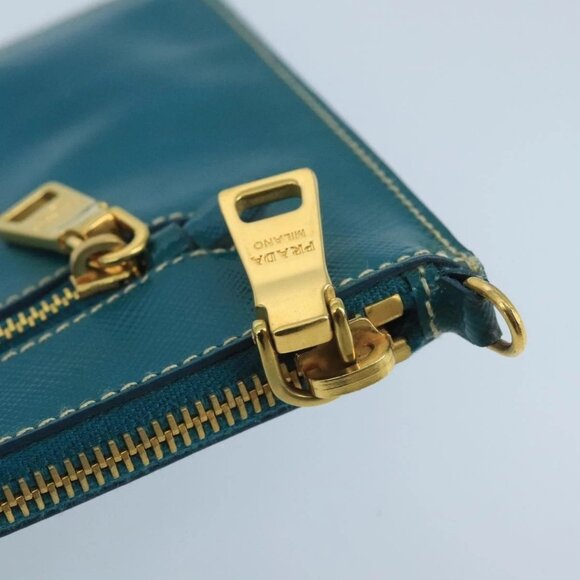 PRADA Shoulder Bag Safiano leather Turquoise Blue Gold Auth - Picture 7 of 16